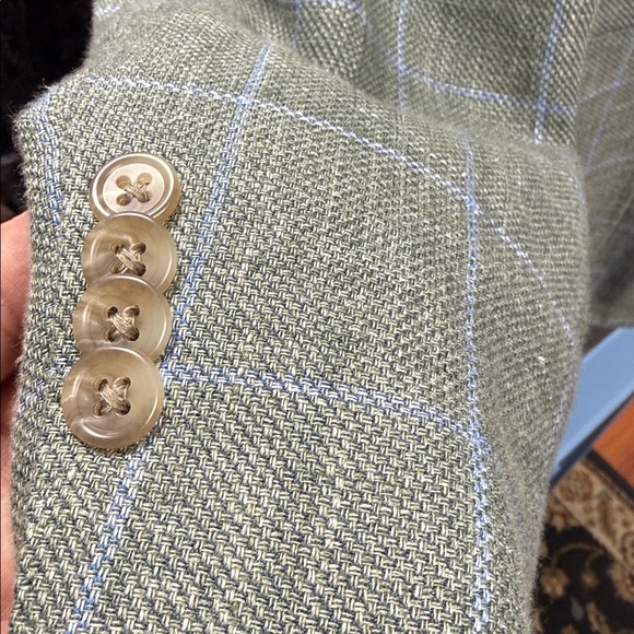 Men's Green Plaid Blazer linen and wool - Picture 10 of 14